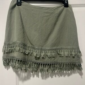 Lulu's Sage Green Fringed Mini Skirt